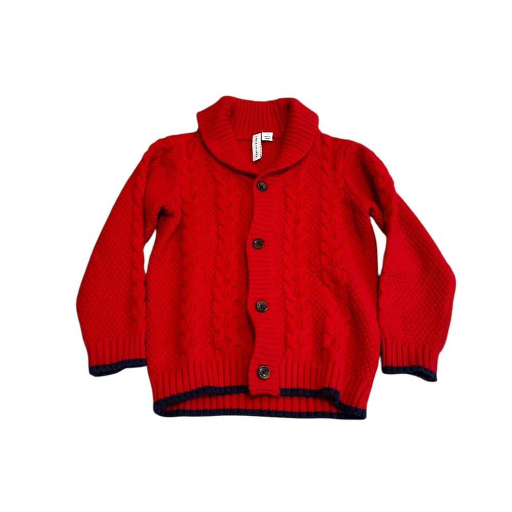 Janie & Jack Red Cable Knit Shawl Collar Cardigan Sweater Christmas Holiday
